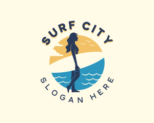 Woman Surfboard Surfer logo design