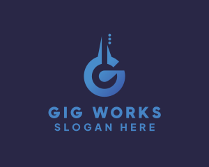 Gig - Blue Letter G Guitar logo design