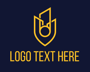 Downtown - Yellow Building Shield logo design