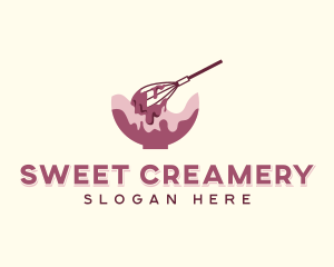 Whisk Cream Drip Bowl logo design