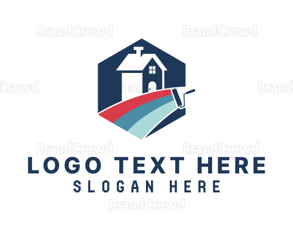 Hexagonal Home Paint Roller Logo