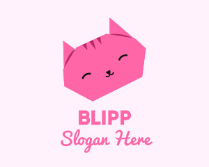 Animal - Pink Cat Origami logo design