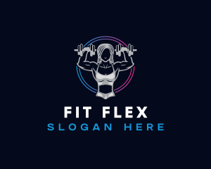 Woman Fitness Barbell logo design