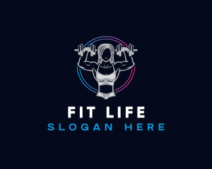 Woman Fitness Barbell logo design