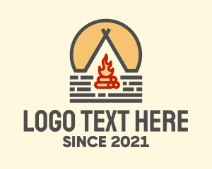 Log - Camp Wood Fire Camp Tent logo design