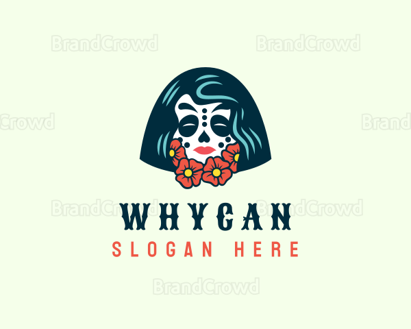 Woman Floral Skull Flower Logo