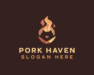 Flame BBQ Pig logo design