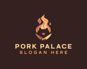 Flame BBQ Pig logo design