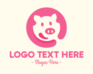 Illustration - Happy Pink Pig logo design