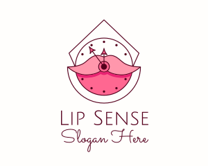 Cosmetics Lips Clock  logo design