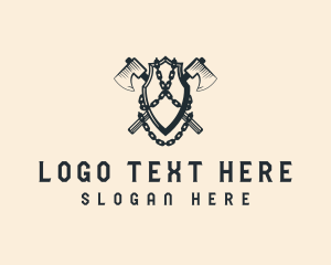 Logging - Axe Chain Shield Lumberjack logo design