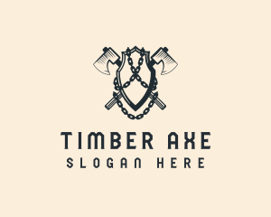 Axe Chain Shield Lumberjack logo design