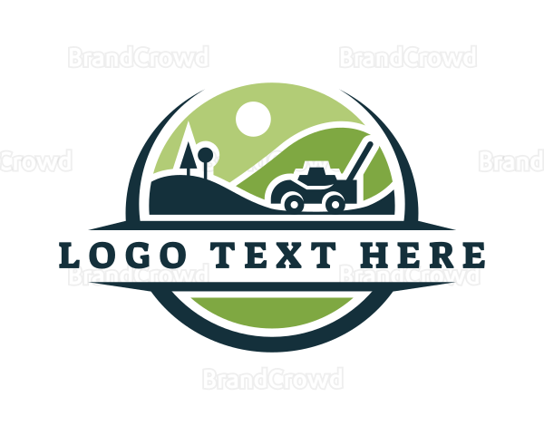 Lawn Mower Field Landscaping Logo