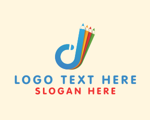 Art Lesson - Colorful Pencils Letter D logo design