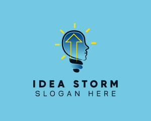 Blue Human Lightbulb Arrow logo design