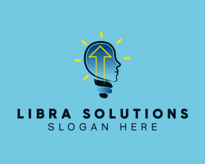 Blue Human Lightbulb Arrow logo design