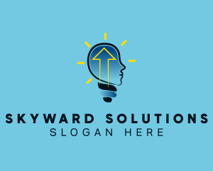 Blue Human Lightbulb Arrow logo design