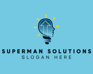 Blue Human Lightbulb Arrow logo design