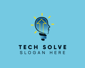 Solution - Blue Human Lightbulb Arrow logo design