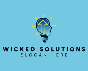 Blue Human Lightbulb Arrow logo design