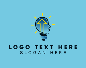 Learning - Blue Human Lightbulb Arrow logo design
