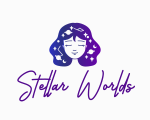 Planets - Galaxy Face Woman logo design