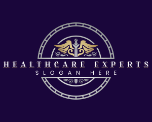 Hospital Caduceus Wings Sword logo design