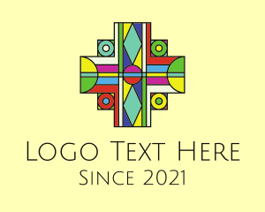 Fellowship - Multicolor Cross Stained Glass logo design