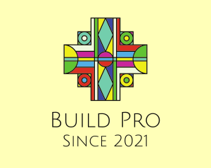 Basilica - Multicolor Cross Stained Glass logo design