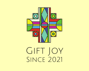 Multicolor Cross Stained Glass logo design