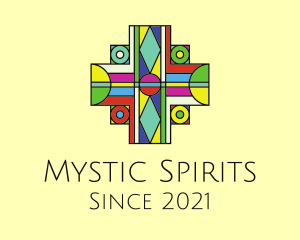 Multicolor Cross Stained Glass logo design