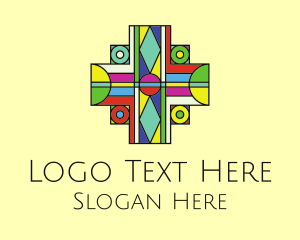 Multicolor Cross Stained Glass Logo