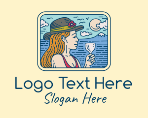 Alcoholic - Relaxed Vacation Lady logo design