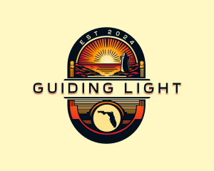 Travel Sunset Lighthouse logo design