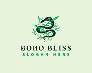 Boho Leaves Snake logo design