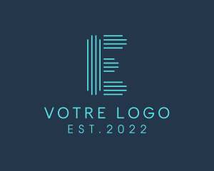 Blue - Cyber Data Neon Letter E logo design