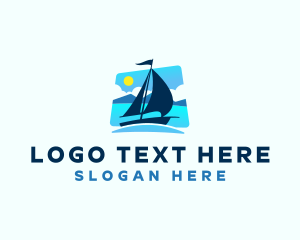 Sun - Ocean Sail Boat logo design