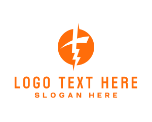 Superhero - Orange Thunder Energy Letter T logo design