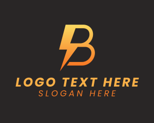 Electric Energy - Orange Thunder Letter B logo design