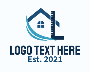 Builder - House Try Square Wave logo design