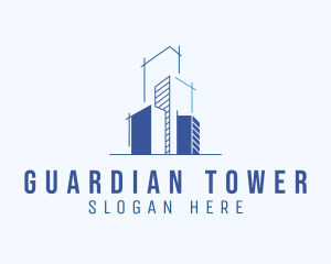 Blue Building Blueprint   logo design