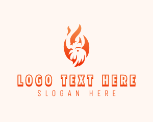 Bbq - Flaming Chicken Barbecue Grill logo design