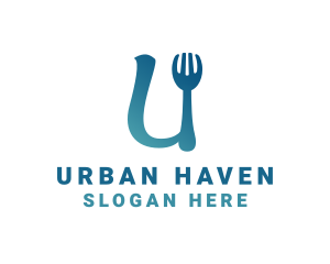 Restaurant Utensils Letter U logo design