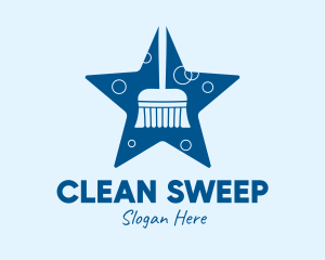 Star Cleaning Broom Mop logo design