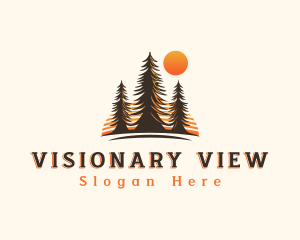 Pine Tree Sunset View logo design