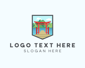 Mountain - Japanese Torii River logo design