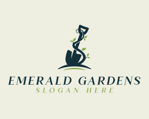 Plant Landscaping Shovel Gardening logo design