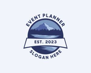 Hiker - Mountain Lake Camping logo design