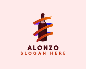 Wine Ribbon Bottle logo design