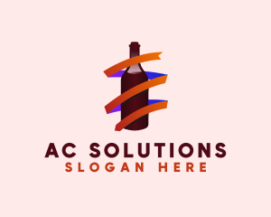 Wine Ribbon Bottle logo design